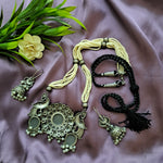 Load image into Gallery viewer, Ekani Geeta Silver Moti Mala Stone Necklace With Jhumka Earrings