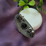 Load image into Gallery viewer, Ekani Black Double Elephants Brass Silver Ring
