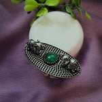 Load image into Gallery viewer, Ekani Green Double Elephants Brass Silver Ring
