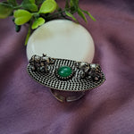 Load image into Gallery viewer, Ekani Green Double Elephants Brass Silver Ring