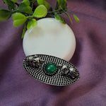 Load image into Gallery viewer, Ekani Green Double Elephants Brass Silver Ring