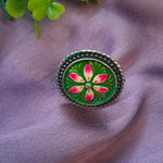 Load image into Gallery viewer, Ekani Green Meenakari Handpainted Adjustable Ring