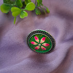 Load image into Gallery viewer, Ekani Green Meenakari Handpainted Adjustable Ring