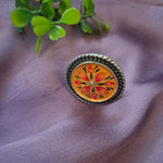 Load image into Gallery viewer, Ekani Orange Meenakari Silver Adjustable Finger Ring