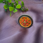 Load image into Gallery viewer, Ekani Orange Meenakari Silver Adjustable Finger Ring
