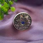 Load image into Gallery viewer, Ekani Smriti Brass Silver Oxidised Blue Stone Adjustable Finger Ring