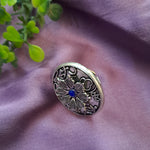Load image into Gallery viewer, Ekani Smriti Brass Silver Oxidised Blue Stone Adjustable Finger Ring