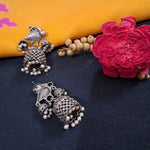 Load image into Gallery viewer, Ekani Antique Brass Silver Plated Pearl Jhumka Earrings