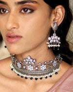 Load image into Gallery viewer, Ekani Amore Silver Lookalike White Stone Choker Necklace With Earring
