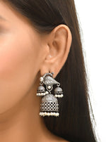 Load image into Gallery viewer, Ekani Antique Brass Silver Plated Pearl Jhumka Earrings