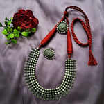 Load image into Gallery viewer, Ekani Aathiza Brass Silver Oxidised Necklace Set