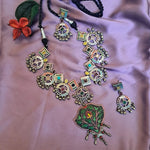 Load image into Gallery viewer, Ekani Monalika Silver Fusion Necklace With Dangler Earrings