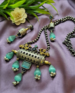 Load image into Gallery viewer, Ekani Ruma Dual Tone Silver Replica Monalisa Stone Pearl Beads Necklace With Earrings