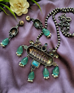 Load image into Gallery viewer, Ekani Ruma Dual Tone Silver Replica Monalisa Stone Pearl Beads Necklace With Earrings