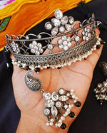 Load image into Gallery viewer, Ekani Amore Silver Lookalike White Stone Choker Necklace With Earring