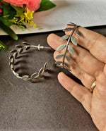 Load image into Gallery viewer, Ekani Jasmine Trendy Silver-toned Fern Leaf Metallic Hoop Earrings