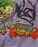 Load image into Gallery viewer, Ekani Amrapali Orange Silver Crystal Beads Choker Necklace Set