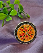 Load image into Gallery viewer, Ekani Orange Meenakari Silver Adjustable Finger Ring