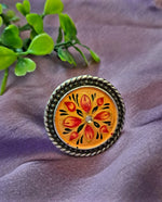 Load image into Gallery viewer, Ekani Orange Meenakari Silver Adjustable Finger Ring