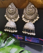 Load image into Gallery viewer, Ekani Antique Elegance Brass Silver Jhumka Earrings