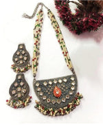 Load image into Gallery viewer, Ekani Rubina Kundan & Mirror Brass Alloy Black Polish Jewellery Necklace Set
