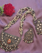 Load image into Gallery viewer, Ekani Rubina Kundan & Mirror Brass Alloy Black Polish Jewellery Necklace Set