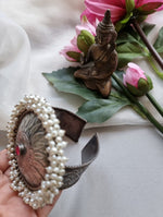 Load image into Gallery viewer, Ekani Patta Brass Gajra Handwork White Moti Bandhani Adjustable Handcuff