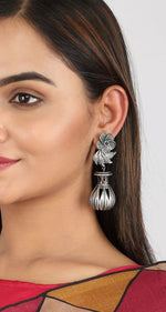 Load image into Gallery viewer, Ekani Handcrafted Silver-plated Antique Tribal Drop Earrings