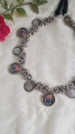 Load and play video in Gallery viewer, Ekani Srinath Brass Silver Meenakari Vintage Necklace