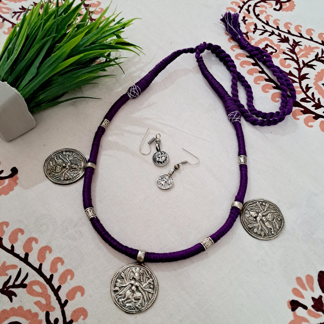 Ekani Tribal Shakti Coin Thread Necklace Set