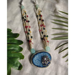 Load image into Gallery viewer, Designer Natural Blue Stone Statement Pendant Necklace with Pearl & Multicolour Beads | Adjustable Dori