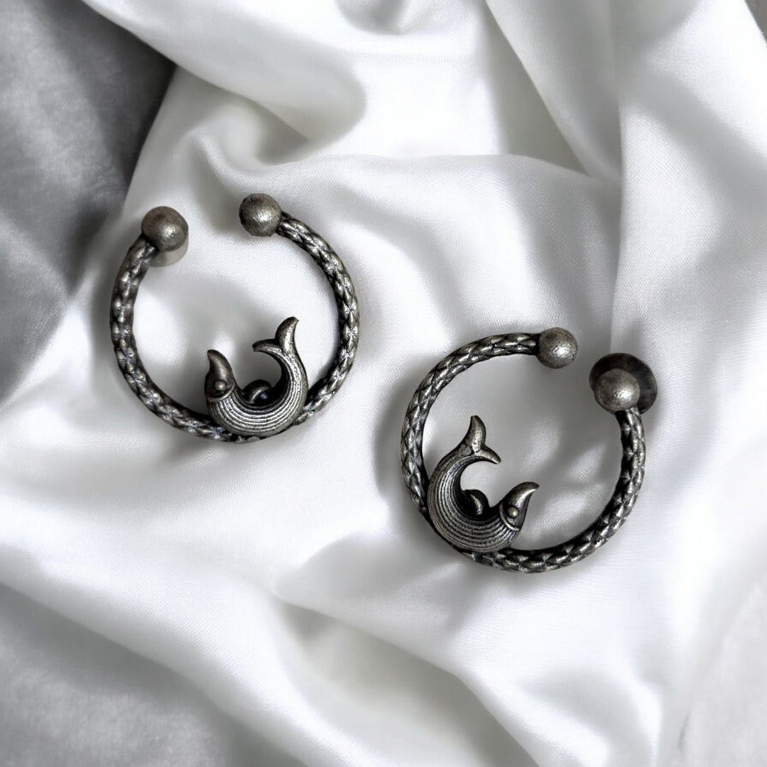 Ekani Meen Brass Hoop Stud Earrings