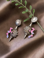 Load image into Gallery viewer, Ekani Hansika Gulabi Brass Silver Meenakari Earrings For Women