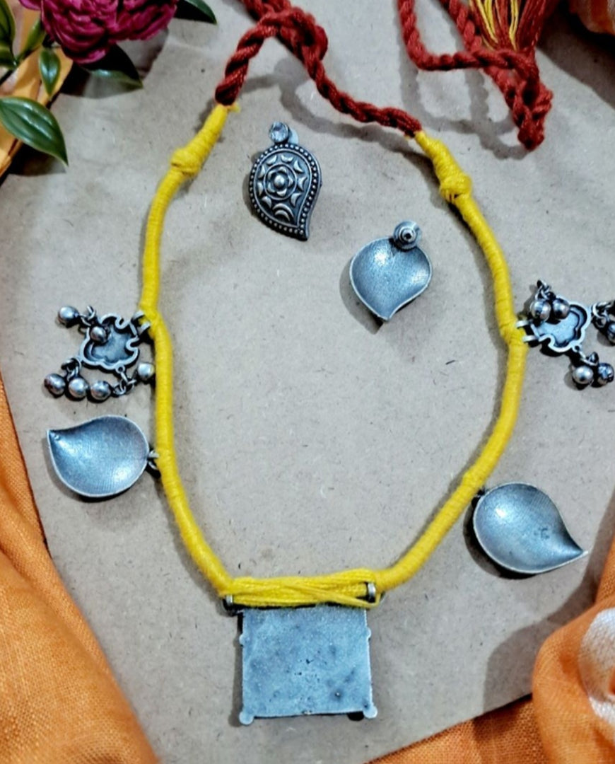 Ekani Pilashi Yellow Red Thread Tribal Necklace Set