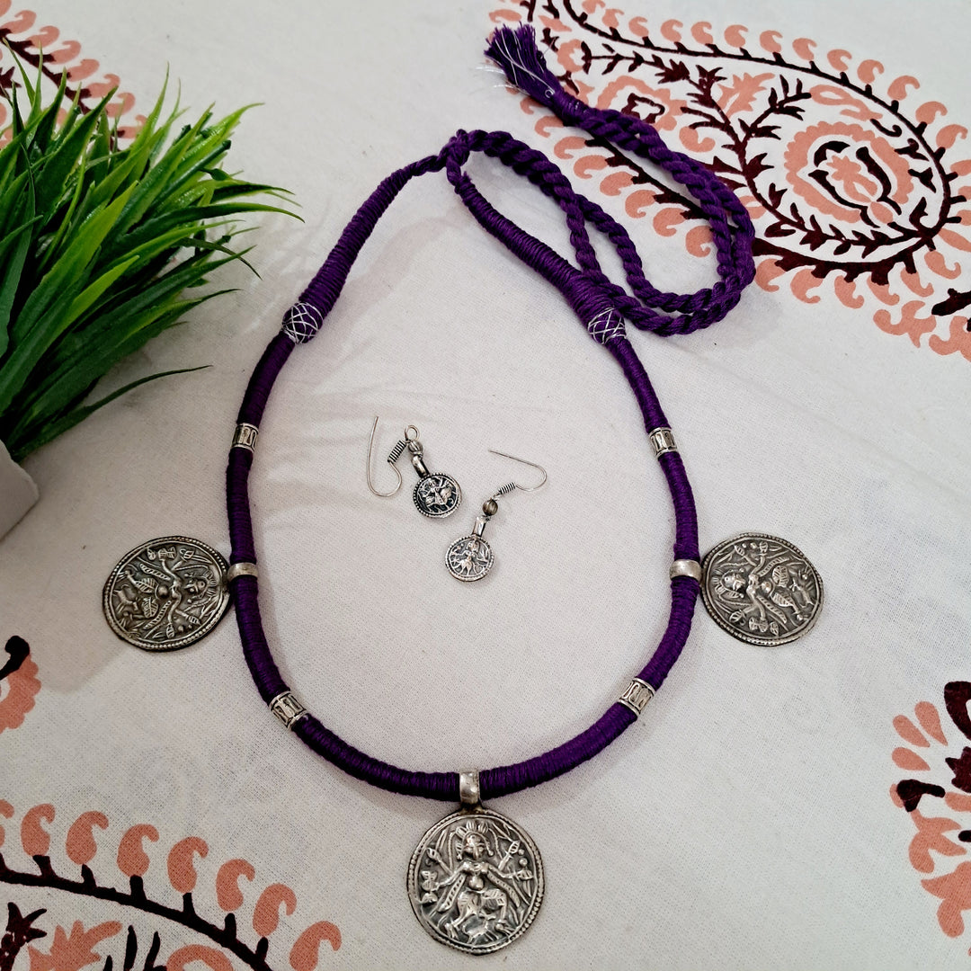 Ekani Tribal Shakti Coin Thread Necklace Set