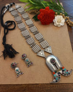 Load image into Gallery viewer, Ekani Saira Brass Silver Navratna Necklace Set