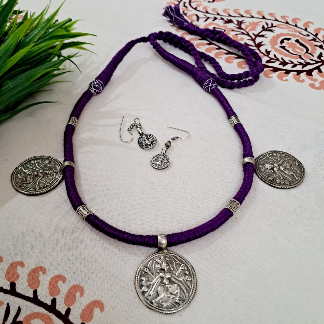Ekani Tribal Shakti Coin Thread Necklace Set