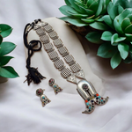 Load image into Gallery viewer, Ekani Saira Brass Silver Navratna Necklace Set