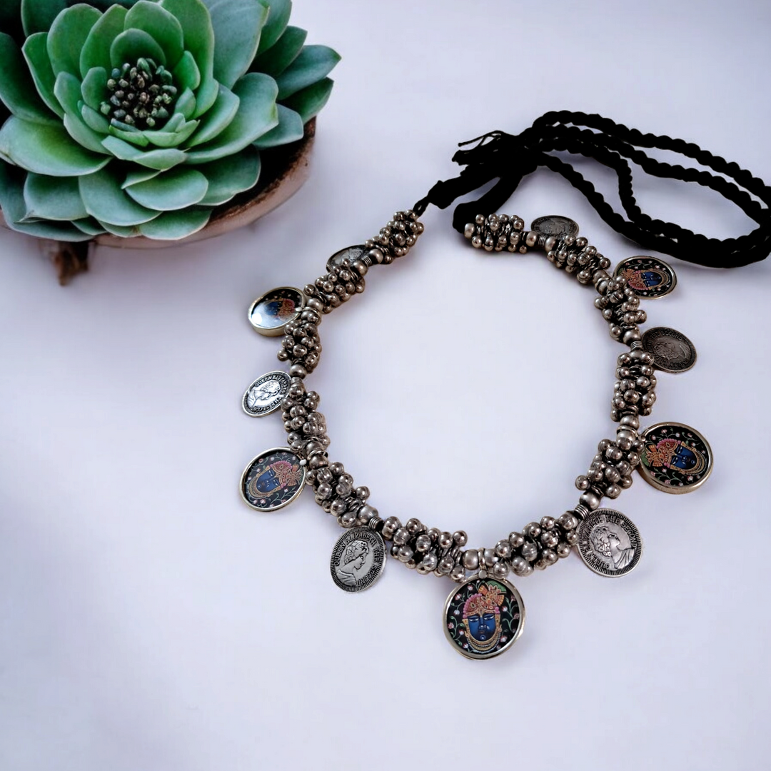 Ekani Srinath Brass Silver Meenakari Vintage Necklace