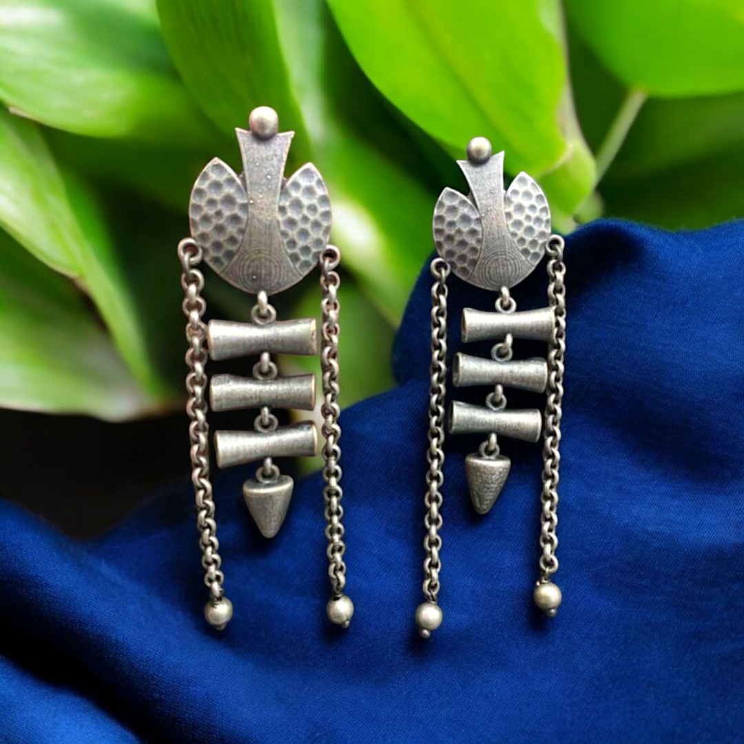 Ekani Manali Quirky Silver Lookalike Brass  Earrings