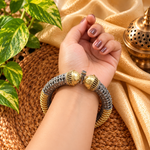 Load image into Gallery viewer, Ekani Dual-Tone Brass Openable Kada Pair – Oxidised Silver & Gold Finish