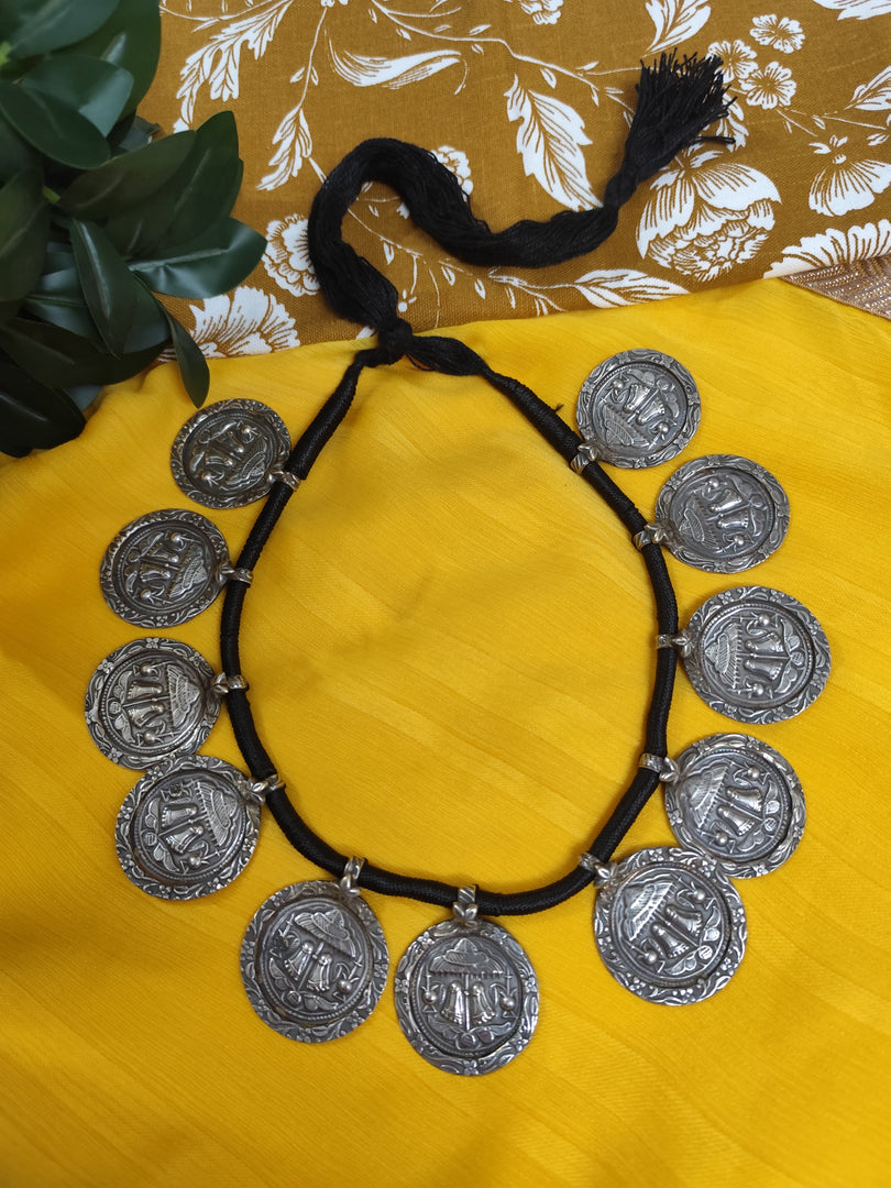 Maa Lakshmi Feet Silver Patri Charm Unisex Necklace