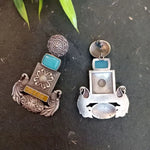 Load image into Gallery viewer, Ekani Hina Silver Polish Replica Floral Peacock Aqua Blue With Yellow Meenakari Handpainted Earrings