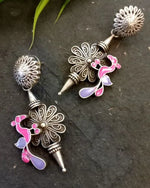 Load image into Gallery viewer, Ekani Hansika Gulabi Brass Silver Replica Meenakari Handpainted Earrings For Women