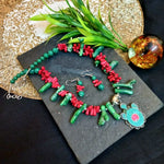 Load image into Gallery viewer, Ekani Original Tibetan Pendant Bamboo Coral Sticks Necklace With Earrings