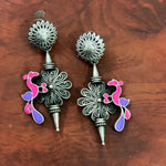 Load image into Gallery viewer, Ekani Hansika Gulabi Brass Silver Replica Meenakari Handpainted Earrings For Women