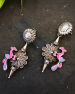 Load image into Gallery viewer, Ekani Hansika Gulabi Brass Silver Replica Meenakari Handpainted Earrings For Women