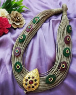 Load image into Gallery viewer, Ekani Dhayna Persian Yarn Jute With Flourite And Pachi Kundan Stone Studded Statement Necklace