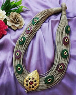Load image into Gallery viewer, Ekani Dhayna Persian Yarn Jute With Flourite And Pachi Kundan Stone Studded Statement Necklace