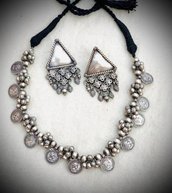 Ekani Azima Brass Silver Vintage Necklace Set